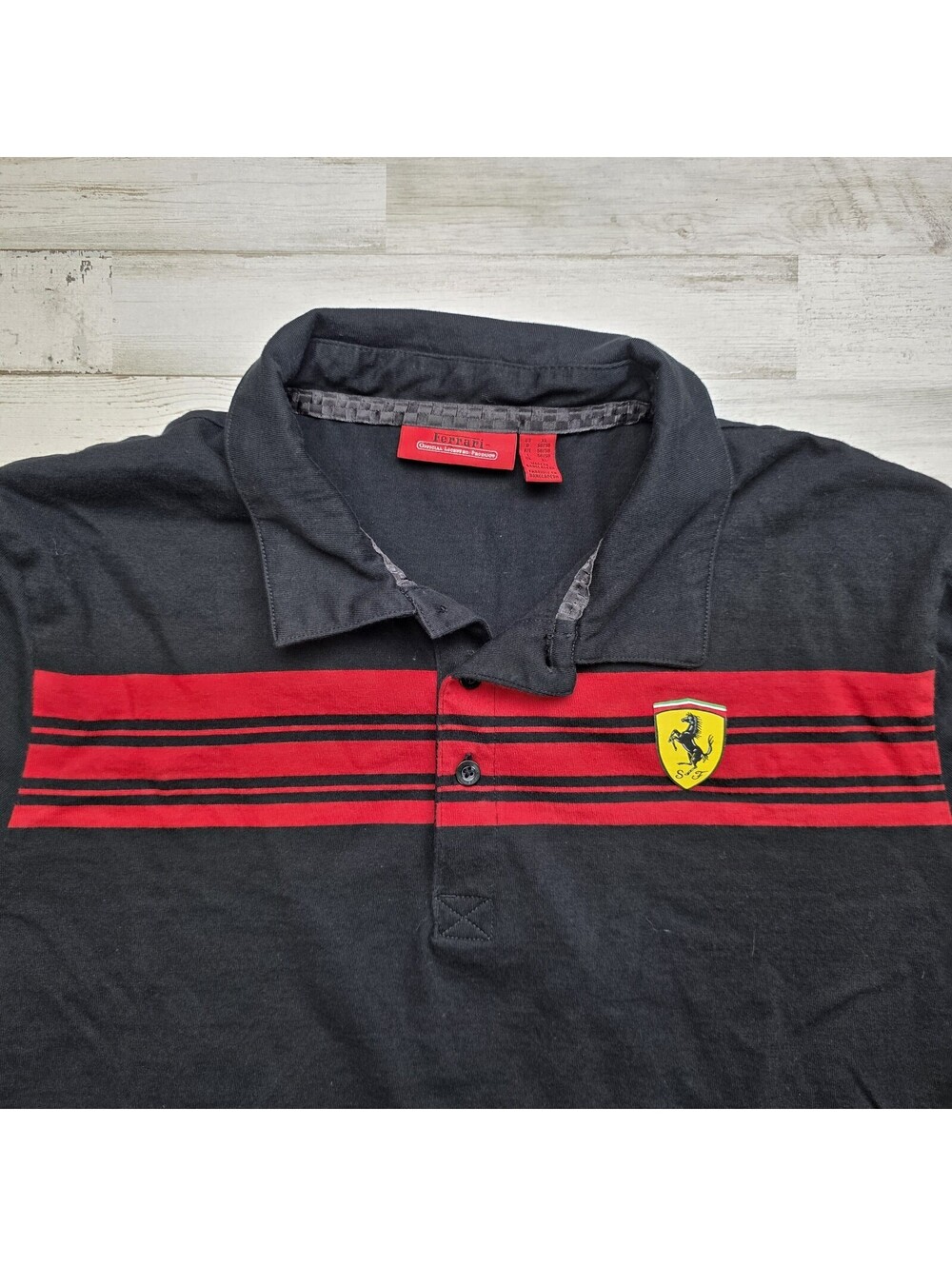 Scuderia Ferrari Polo Shirt Mens Size XL Black F1 Racing Short Sleeve Preppy